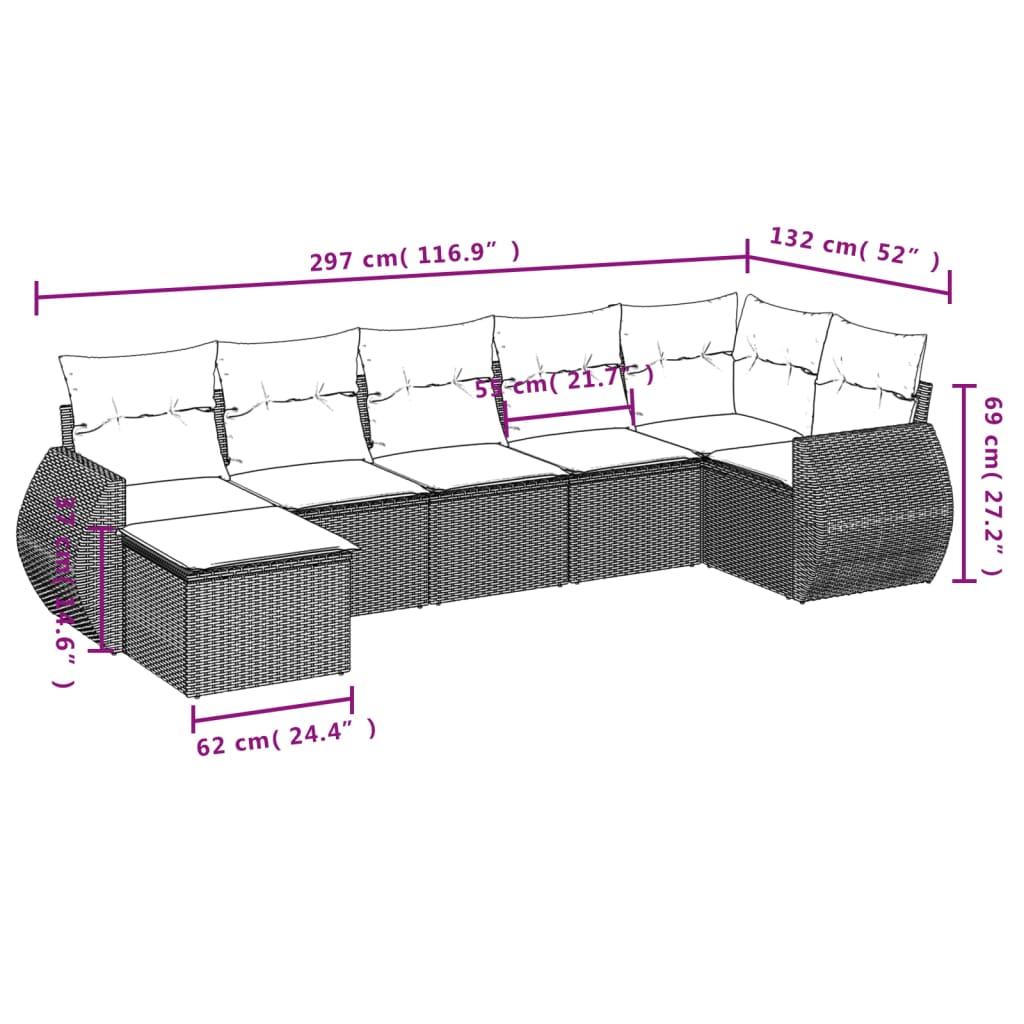 Set Divani da Giardino 7 pz con Cuscini Marrone in Polyrattan - homemem39