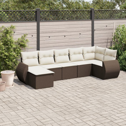 Set Divani da Giardino 7 pz con Cuscini Marrone in Polyrattan - homemem39