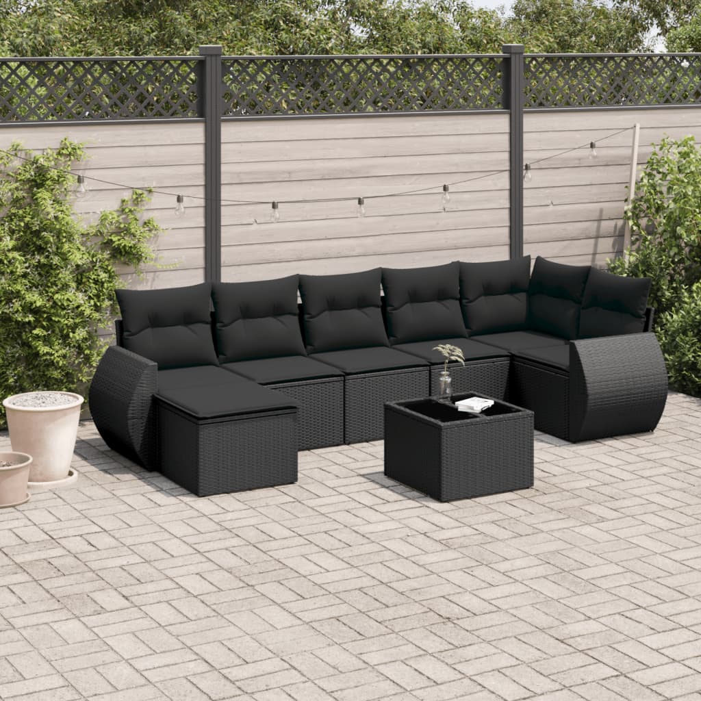 Set Divani da Giardino con Cuscini 8 pz Nero in Polyrattan - homemem39