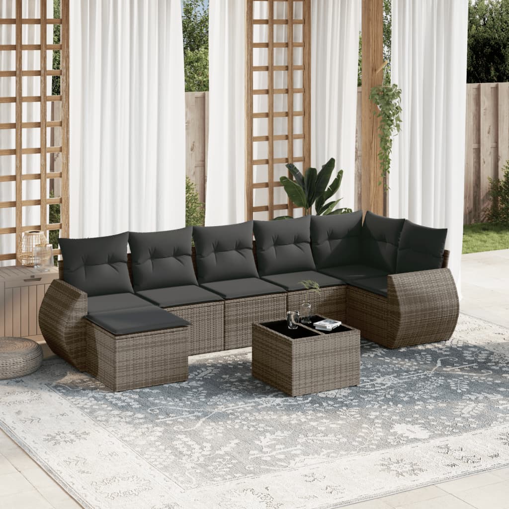 Set Divano da Giardino 8 pz con Cuscini Grigio in Polyrattan - homemem39