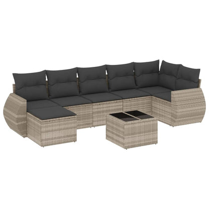 Set Divano da Giardino 8pz con Cuscini Grigio Chiaro Polyrattan - homemem39