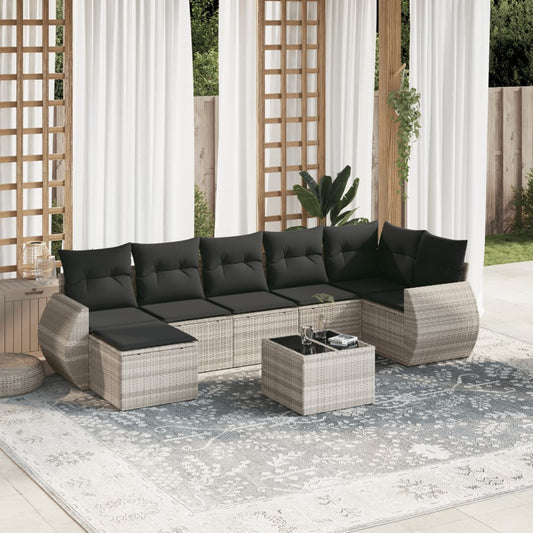 Set Divano da Giardino 8pz con Cuscini Grigio Chiaro Polyrattan - homemem39