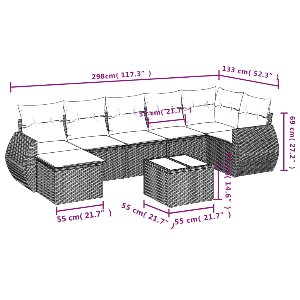 Set Divani da Giardino 8 pz con Cuscini Marrone in Polyrattan - homemem39