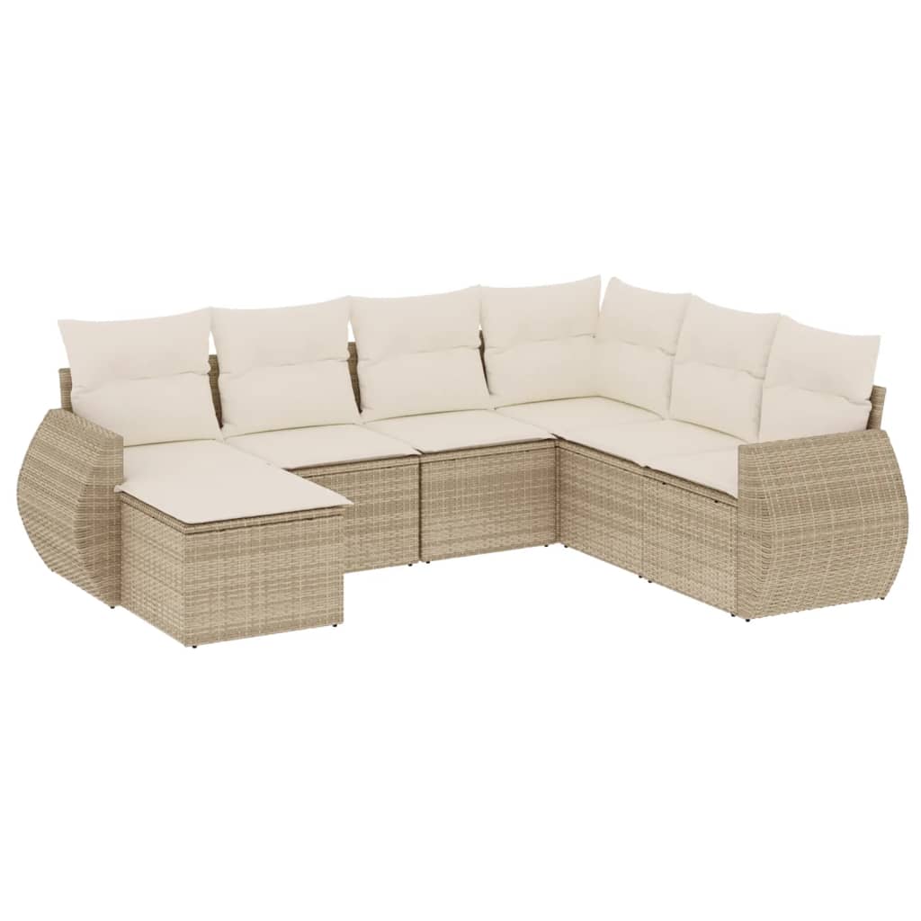 Set Divani da Giardino 7 pz con Cuscini Beige in Polyrattan - homemem39