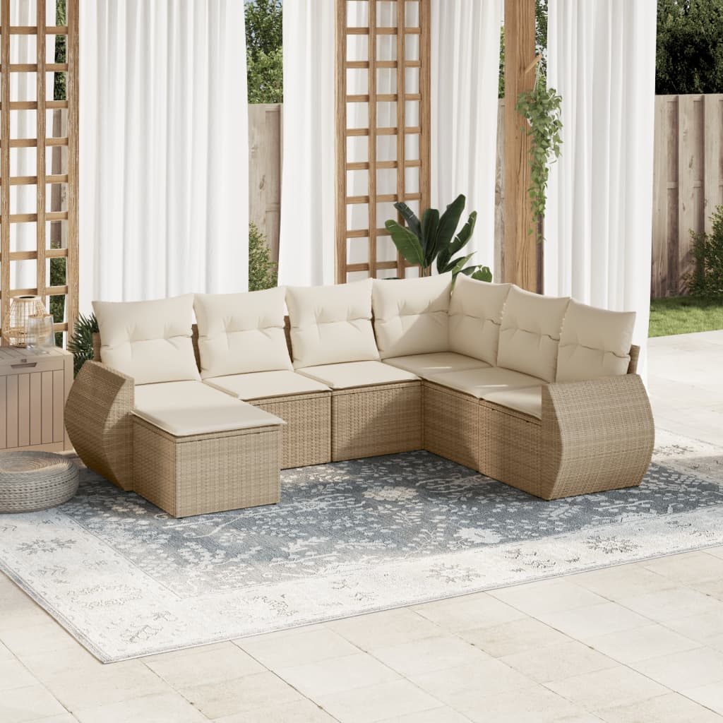 Set Divani da Giardino 7 pz con Cuscini Beige in Polyrattan - homemem39