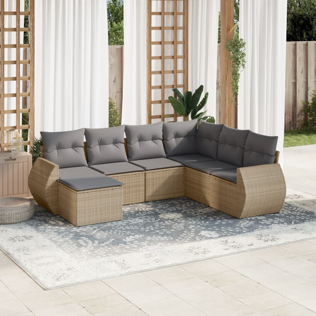 Set Divani da Giardino 7 pz con Cuscini Beige in Polyrattan - homemem39