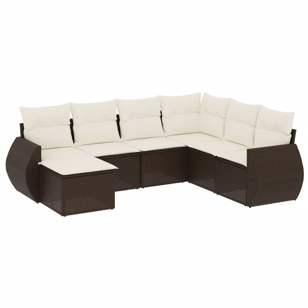 Set Divani da Giardino 7 pz con Cuscini Marrone in Polyrattan - homemem39