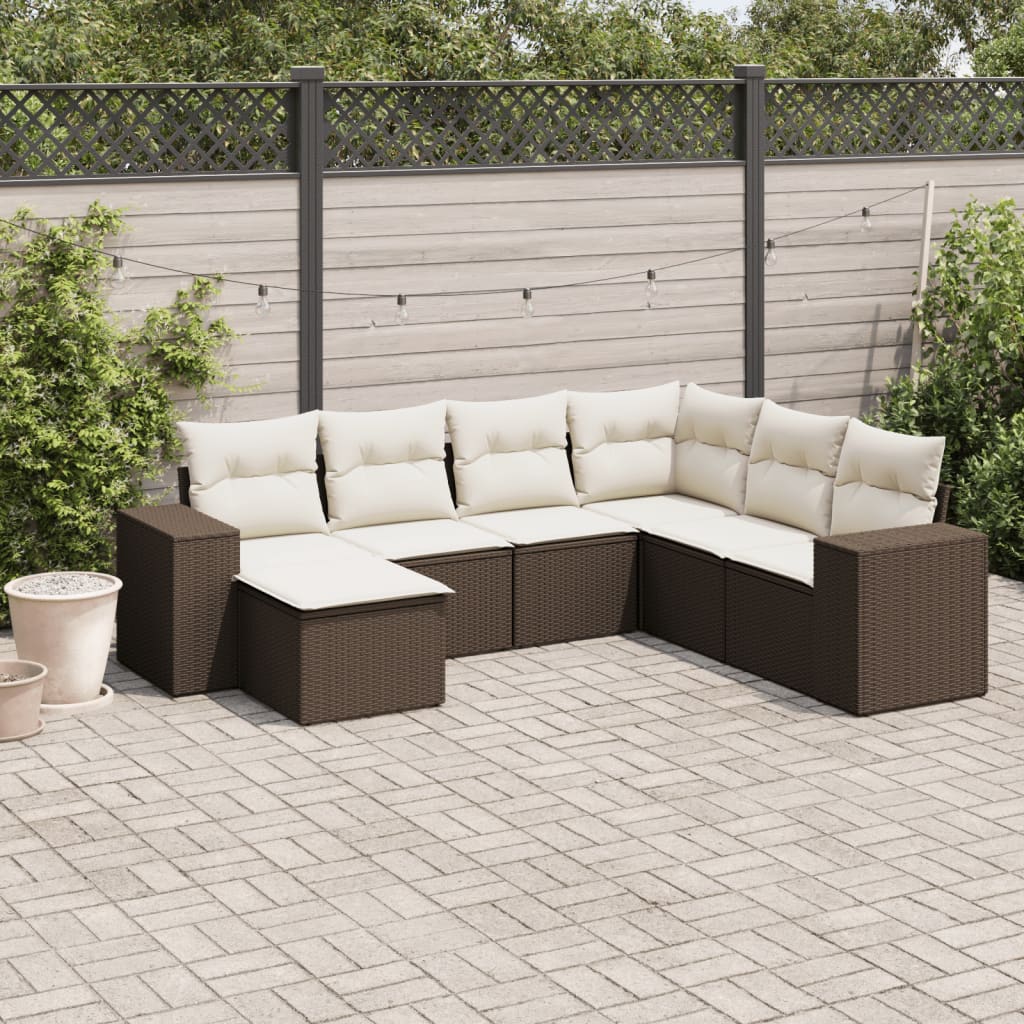 Set Divani da Giardino 7 pz con Cuscini Marrone in Polyrattan - homemem39