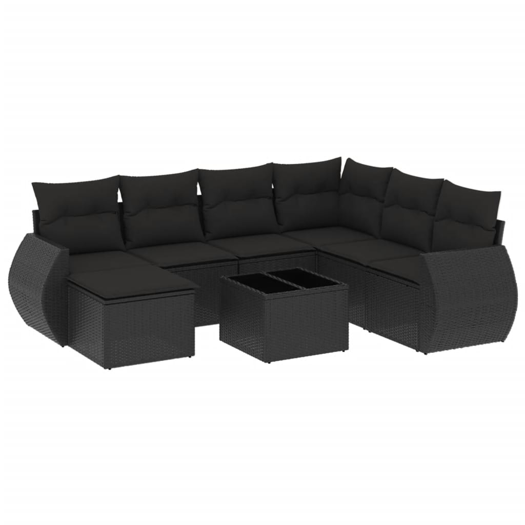 Set Divani da Giardino con Cuscini 8 pz Nero in Polyrattan - homemem39