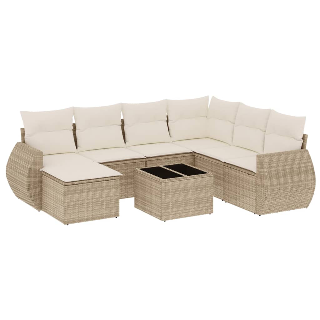 Set Divano da Giardino 8 pz con Cuscini Beige in Polyrattan - homemem39