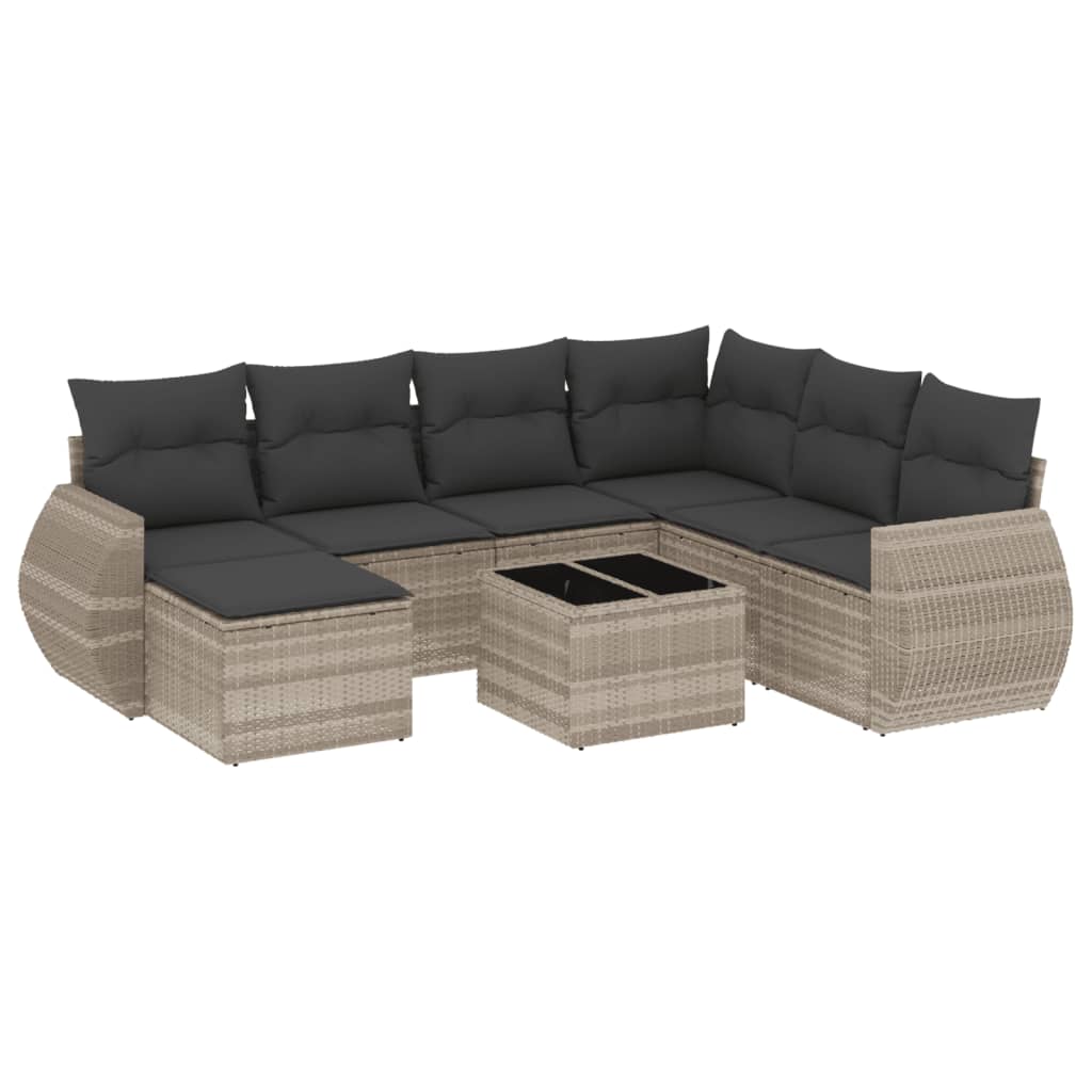 Set Divano da Giardino 8pz con Cuscini Grigio Chiaro Polyrattan - homemem39