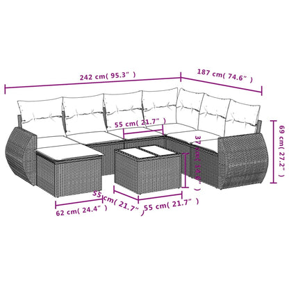 Set Divani da Giardino 8 pz con Cuscini Marrone in Polyrattan - homemem39