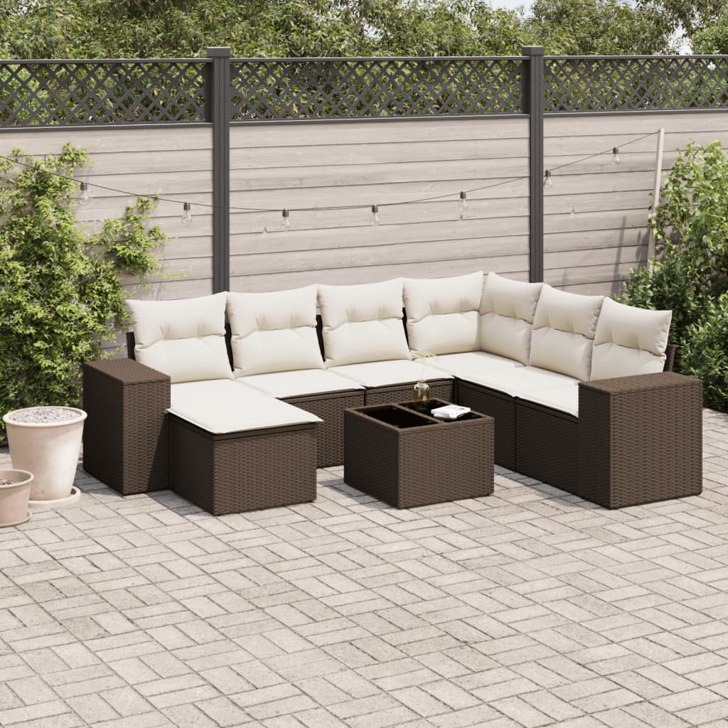 Set Divani da Giardino 8 pz con Cuscini Marrone in Polyrattan - homemem39