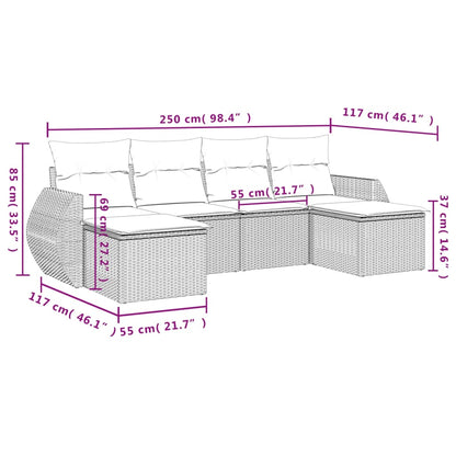 Set Divano da Giardino 6 pz con Cuscini Nero in Polyrattan - homemem39