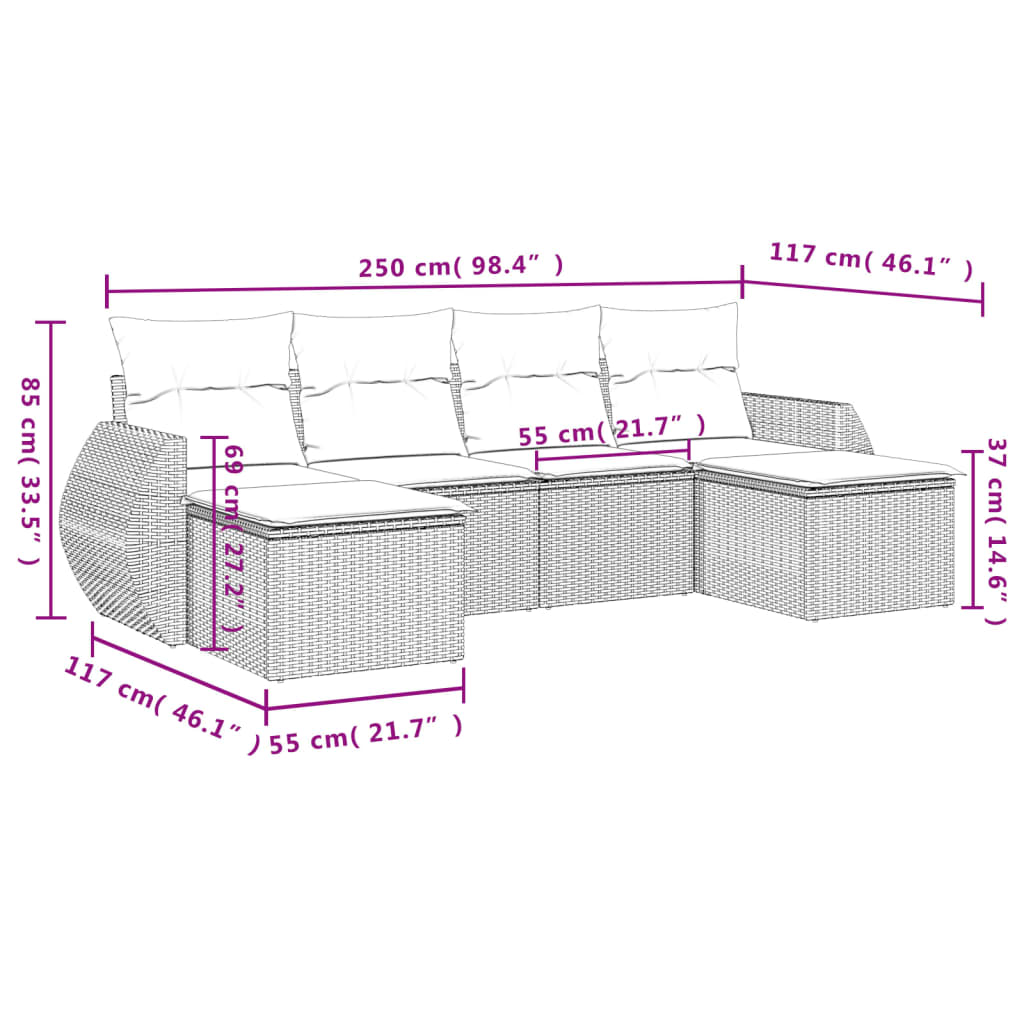 Set Divano da Giardino 6 pz con Cuscini Beige in Polyrattan - homemem39