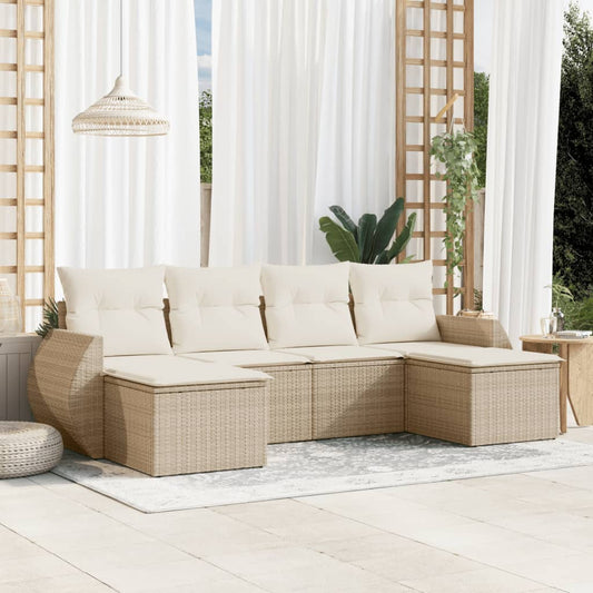 Set Divano da Giardino 6 pz con Cuscini Beige in Polyrattan - homemem39