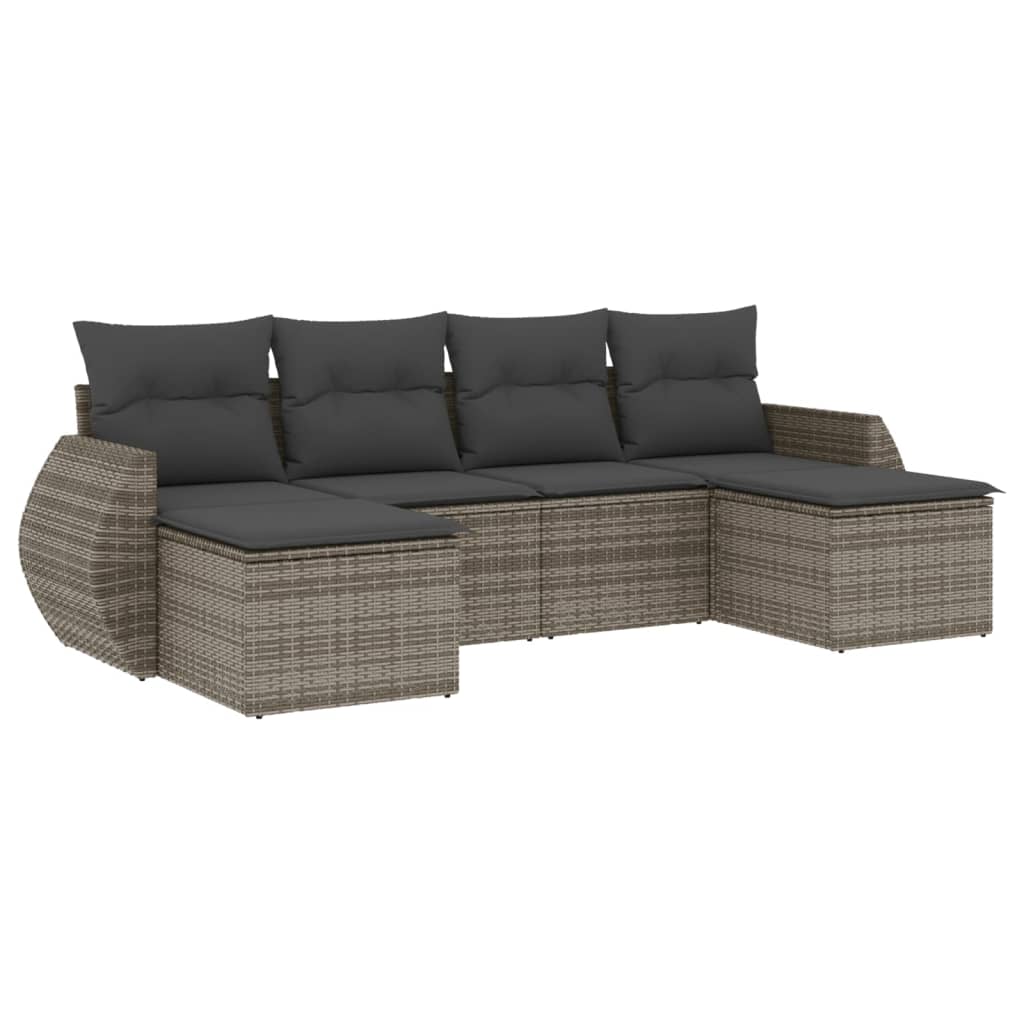 Set Divano da Giardino 6 pz con Cuscini Grigio in Polyrattan - homemem39