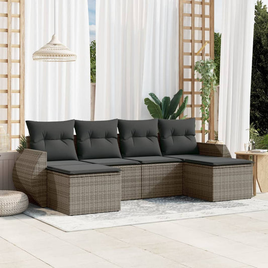 Set Divano da Giardino 6 pz con Cuscini Grigio in Polyrattan - homemem39