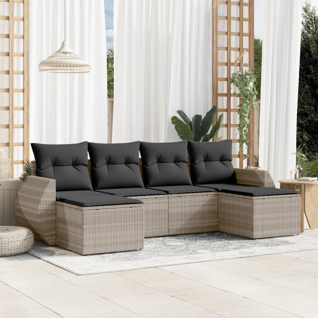 Set Divano da Giardino 6pz con Cuscini Grigio Chiaro Polyrattan - homemem39