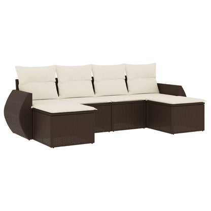 Set Divano da Giardino 6 pz con Cuscini Marrone in Polyrattan - homemem39