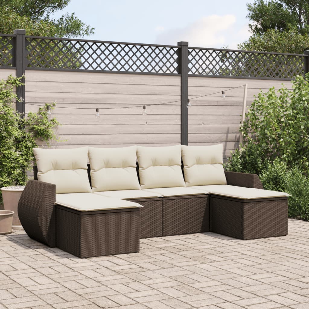 Set Divano da Giardino 6 pz con Cuscini Marrone in Polyrattan - homemem39