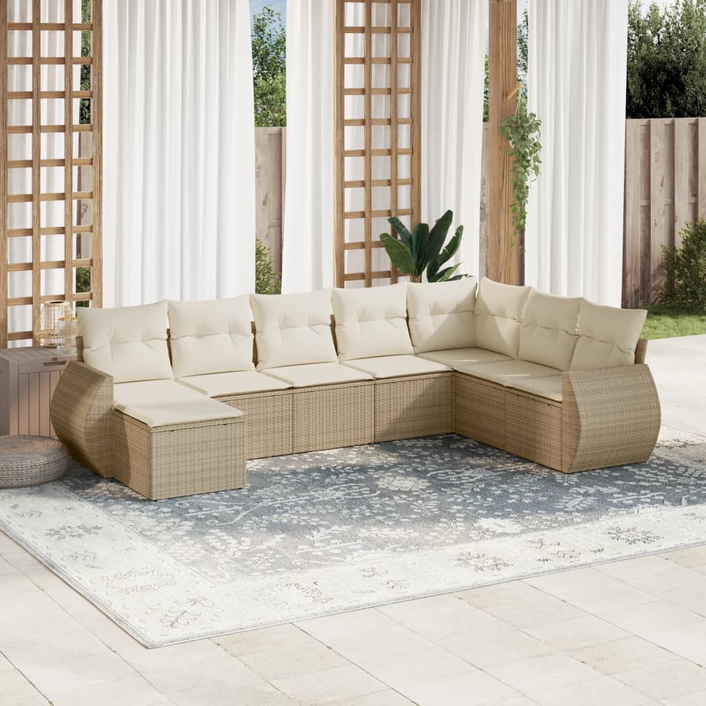 Set Divano da Giardino 8 pz con Cuscini Beige in Polyrattan - homemem39