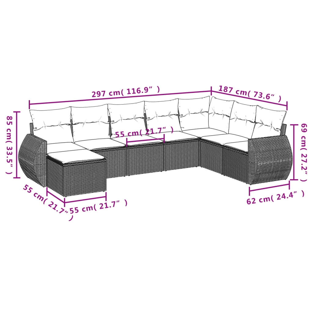 Set Divano da Giardino 8 pz con Cuscini Grigio in Polyrattan - homemem39