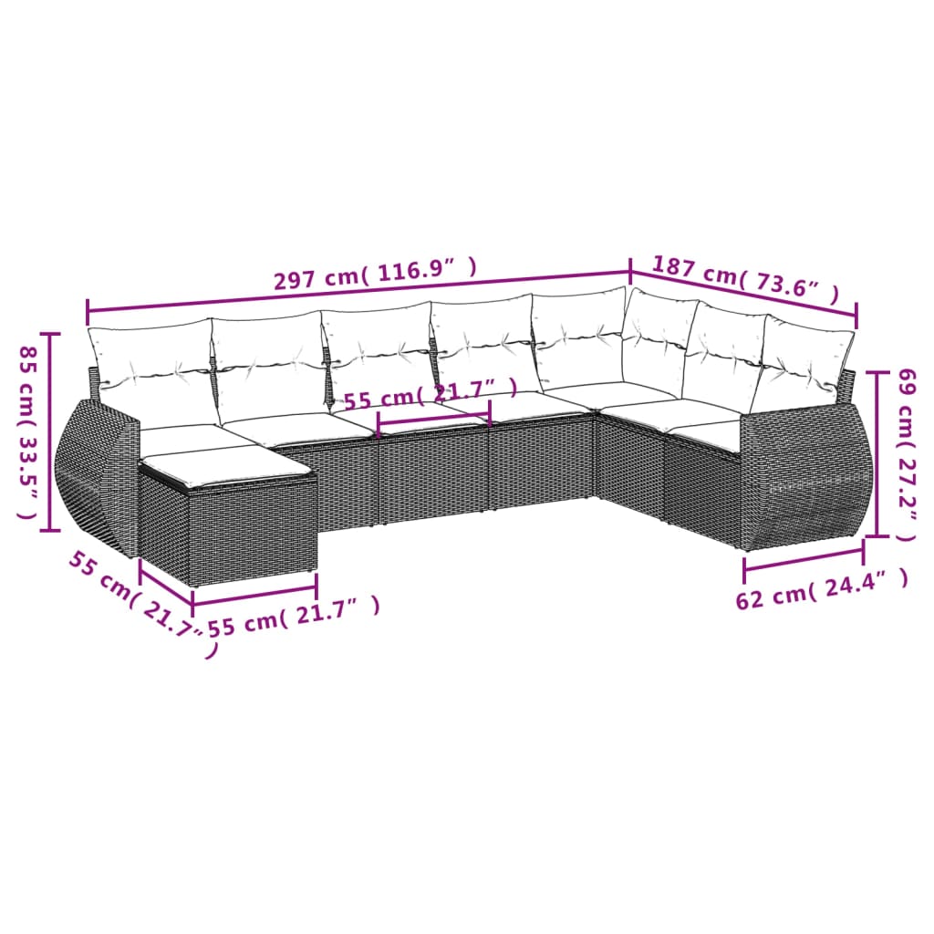 Set Divani da Giardino 8 pz con Cuscini Marrone in Polyrattan - homemem39