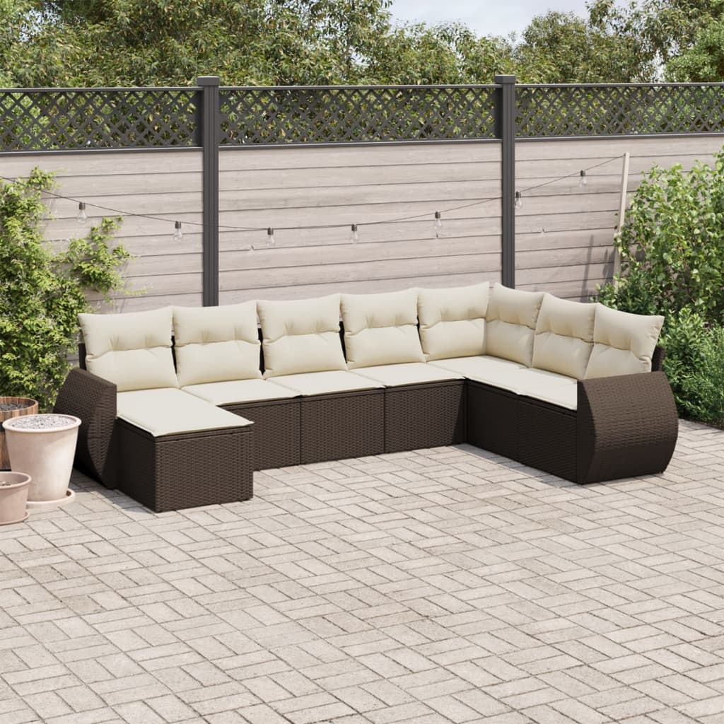 Set Divani da Giardino 8 pz con Cuscini Marrone in Polyrattan - homemem39