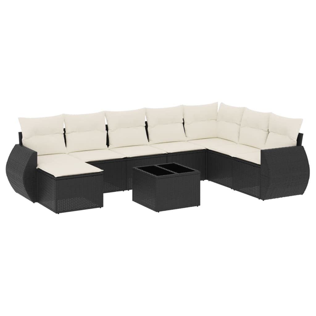 Set Divani da Giardino 9 pz con Cuscini Nero in Polyrattan - homemem39