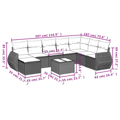 Set Divani da Giardino 9 pz con Cuscini Nero in Polyrattan - homemem39