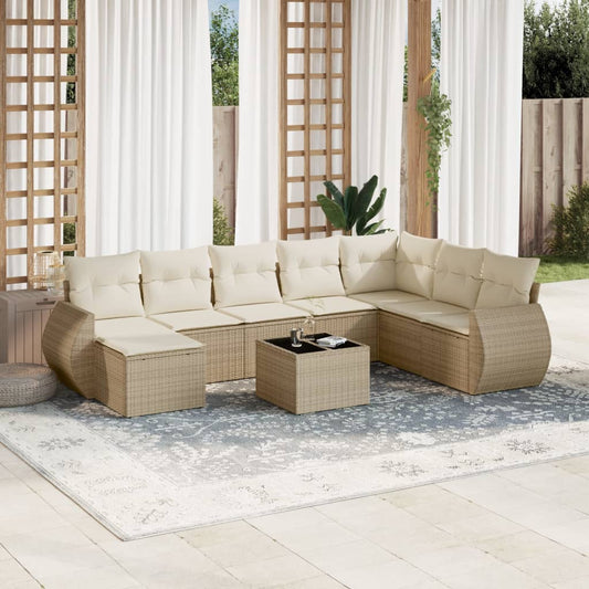 Set Divano da Giardino 9 pz con Cuscini Beige in Polyrattan - homemem39