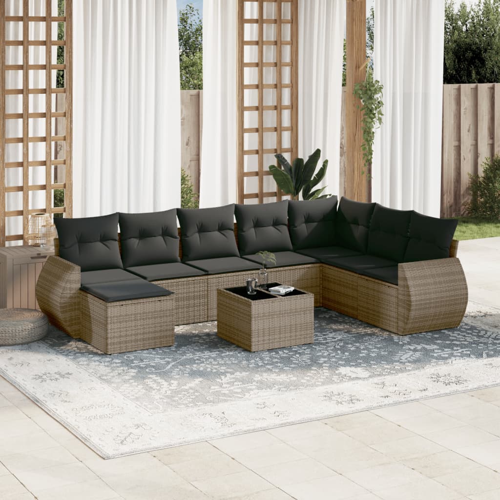 Set Divano da Giardino 9 pz con Cuscini Grigio in Polyrattan - homemem39