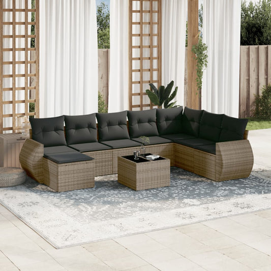 Set Divano da Giardino 9 pz con Cuscini Grigio in Polyrattan - homemem39