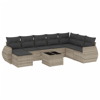 Set Divano da Giardino 9pz con Cuscini Grigio Chiaro Polyrattan - homemem39