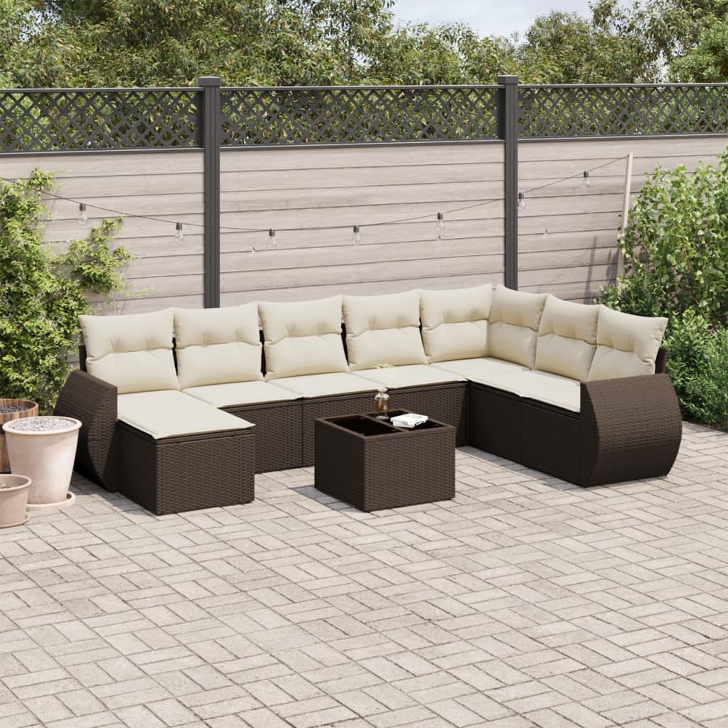 Set Divani da Giardino 9pz con Cuscini Marrone in Polyrattan - homemem39