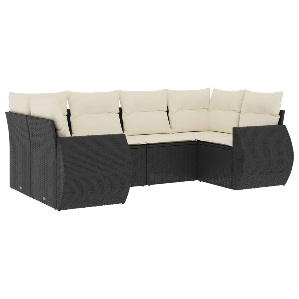 Set Divano da Giardino 6 pz con Cuscini Nero in Polyrattan - homemem39