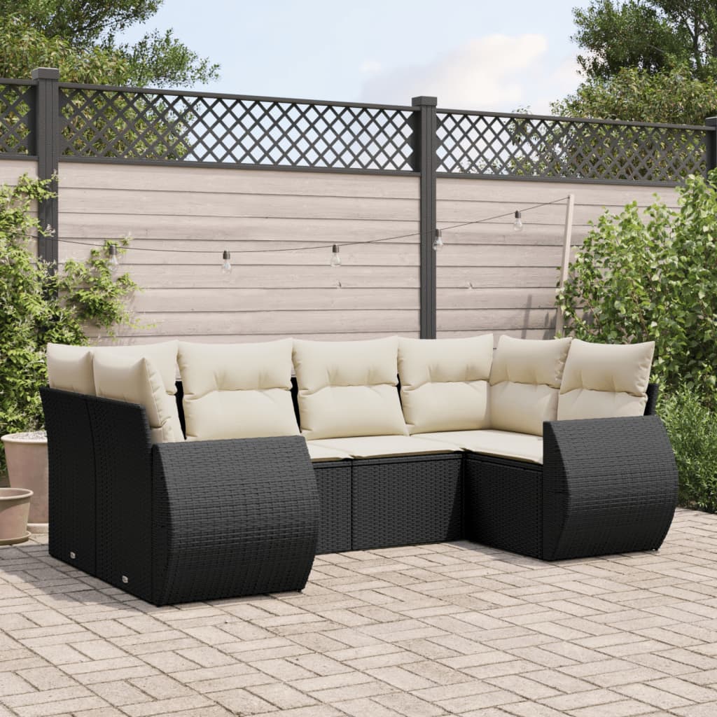 Set Divano da Giardino 6 pz con Cuscini Nero in Polyrattan - homemem39