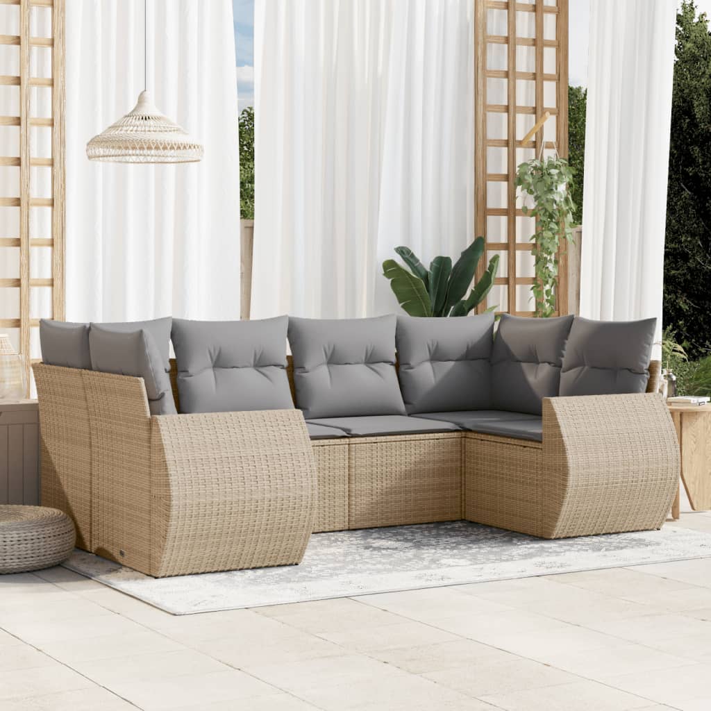 Set Divano da Giardino 6 pz con Cuscini Beige in Polyrattan - homemem39