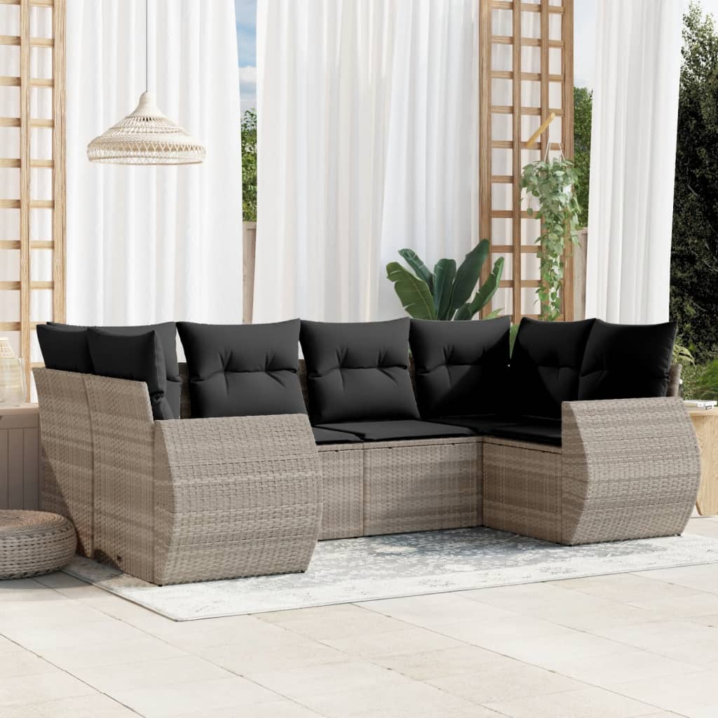 Set Divano da Giardino 6pz con Cuscini Grigio Chiaro Polyrattan - homemem39