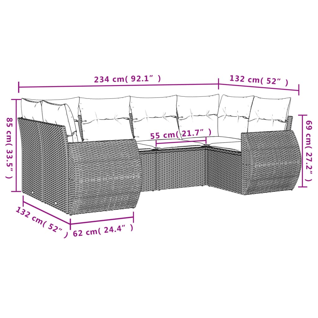 Set Divano da Giardino 6 pz con Cuscini Marrone in Polyrattan - homemem39