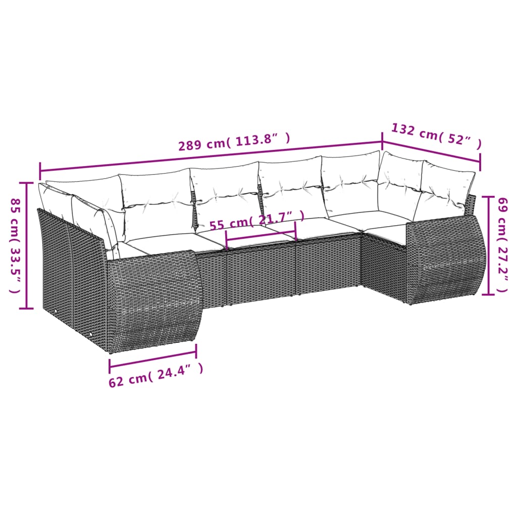 Set Divani da Giardino con Cuscini 7pz Nero Polyrattan - homemem39