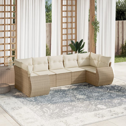 Set Divani da Giardino 7 pz con Cuscini Beige in Polyrattan - homemem39