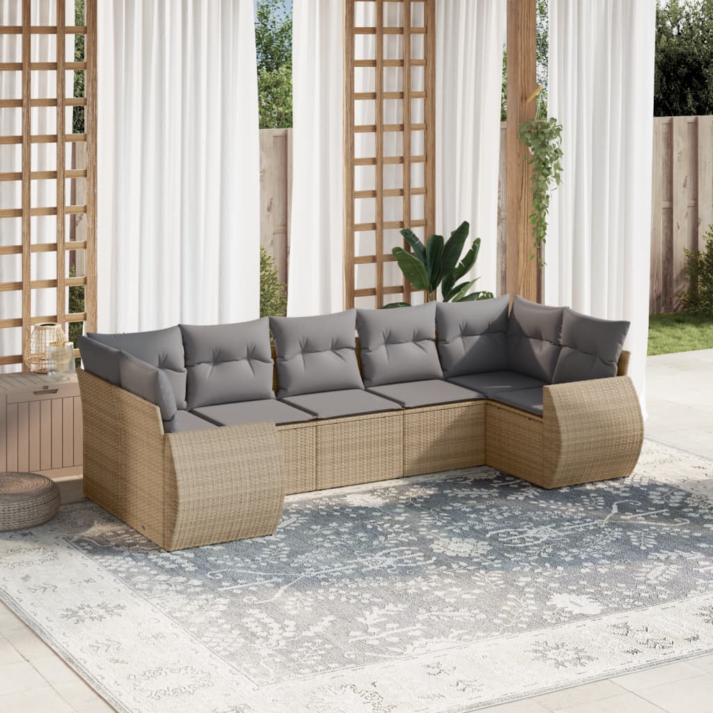 Set Divani da Giardino 7 pz con Cuscini Beige in Polyrattan - homemem39