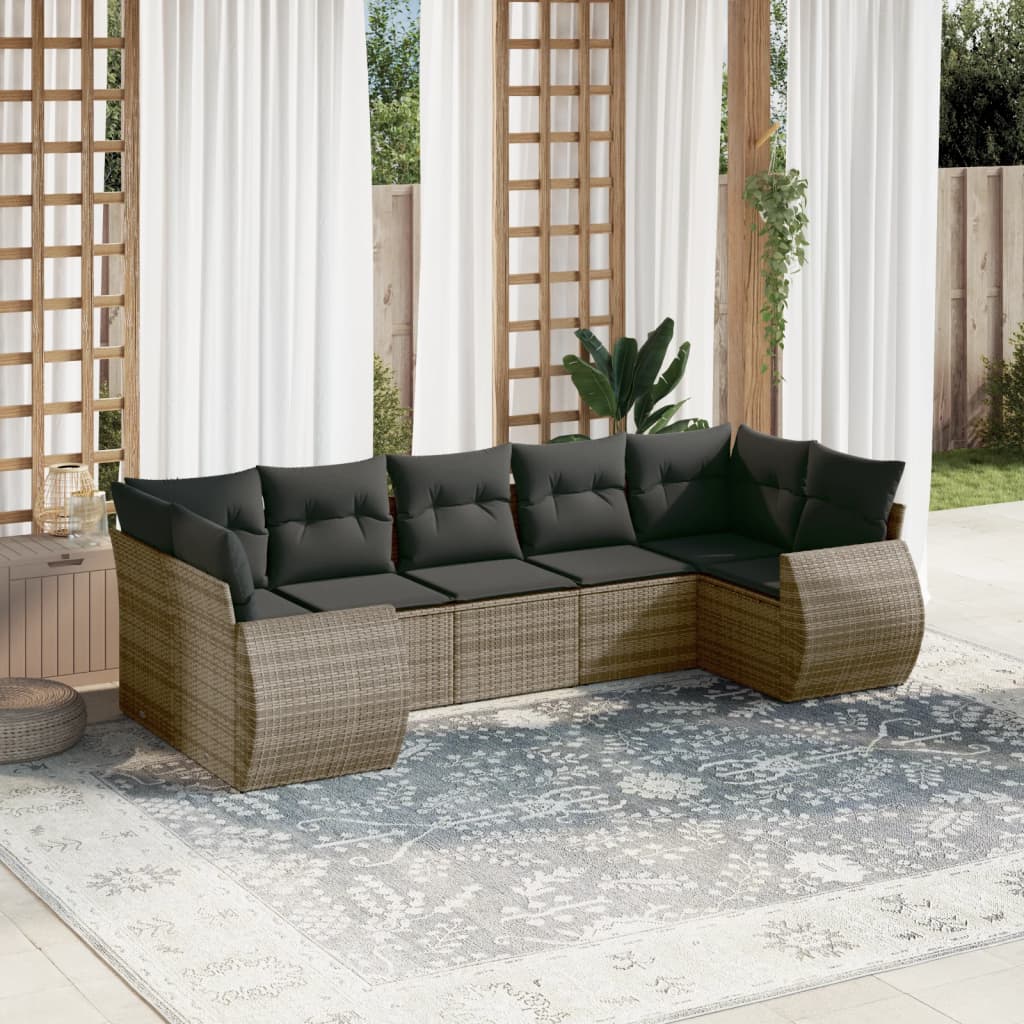 Set Divani da Giardino 7 pz con Cuscini Grigio in Polyrattan - homemem39