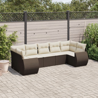 Set Divani da Giardino 7 pz con Cuscini Marrone in Polyrattan - homemem39