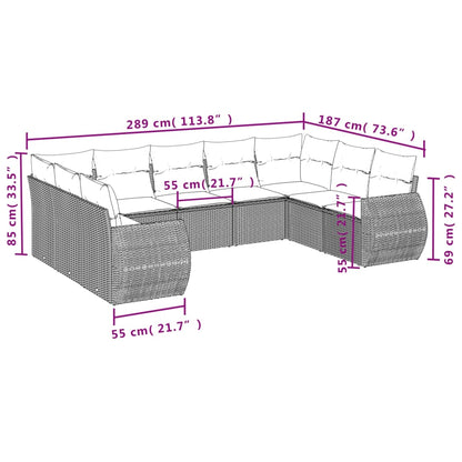 Set Divani da Giardino 9 pz con Cuscini Nero in Polyrattan - homemem39