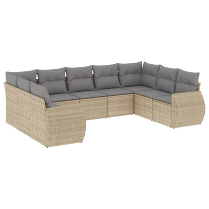 Set Divano da Giardino 9 pz con Cuscini Beige in Polyrattan - homemem39