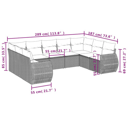 Set Divano da Giardino 9 pz con Cuscini Beige in Polyrattan - homemem39