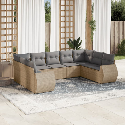 Set Divano da Giardino 9 pz con Cuscini Beige in Polyrattan - homemem39